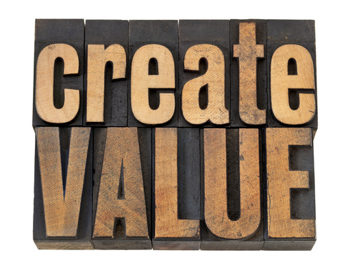 create value - inpiration concept - isolated words in vintage letterpress wood type