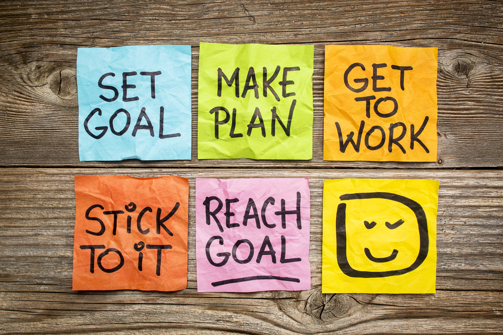 set goal, make plan, work, stick to it, reach goal - a success c